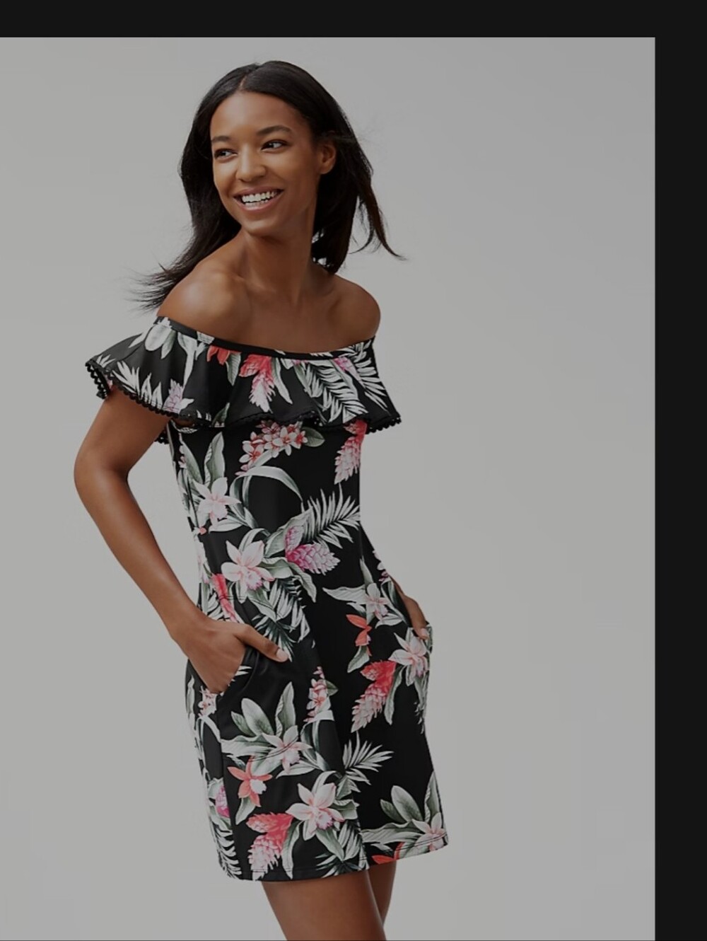 Tommy Bahama Black One-Shoulder Tropical Floral Dress - Picture 1 of 9